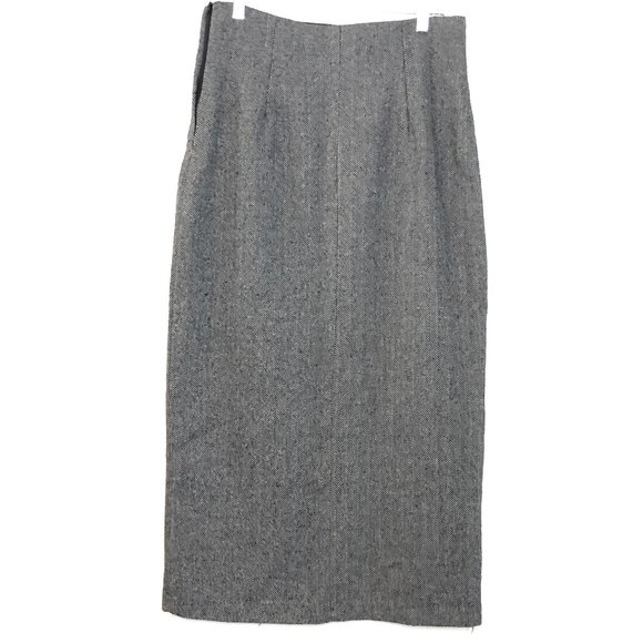 Vintage Other Destination Women's Gray Black Fishbone Wool Maxi Skirt sz 12 DG - Picture 4 of 6